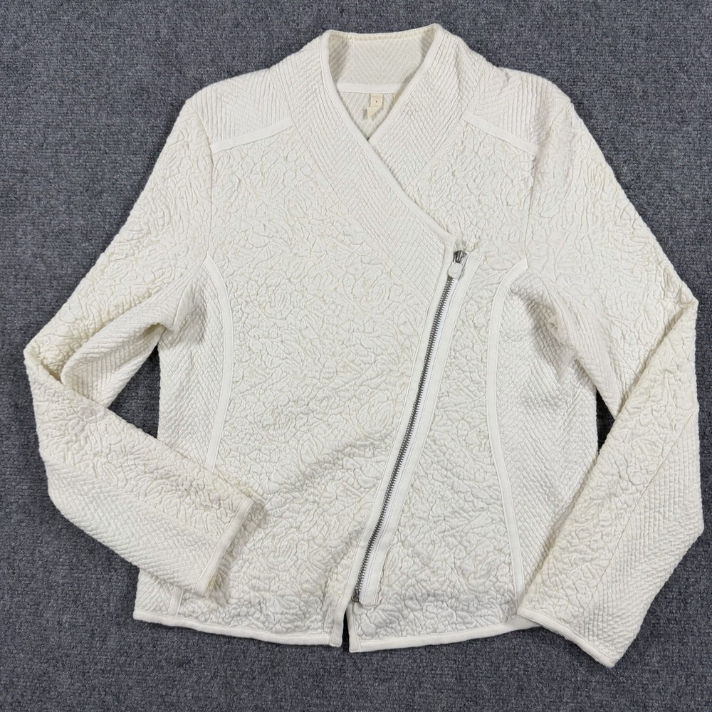 Moth Anthropologie Knit Sweater Jacket Medium Ivory Textured Asymmetrical Zip